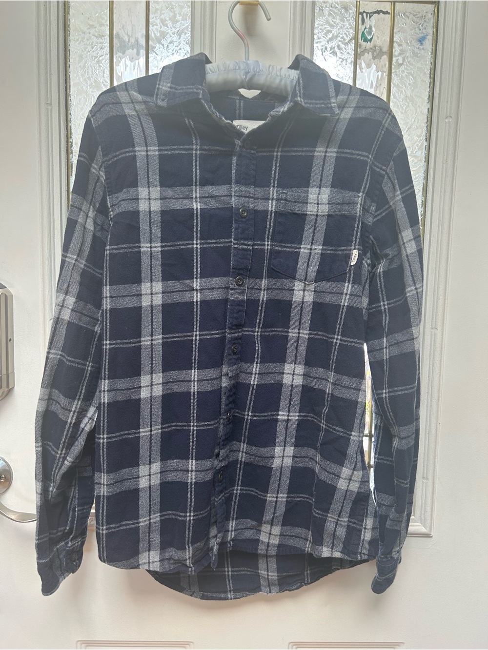Women's Navy and White Plaid Button-Down Shirt